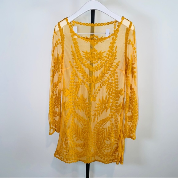 H&M Beautiful Mustard Yellow Lace Dress Size - Picture 7 of 9